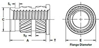 Heat-Staking-Insert--Flanged--Straight-Wall--Thru-Threaded_Dimension