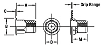 Half-Hex Shank Low-Profile Head Threaded Insert - Open End - Metric 2